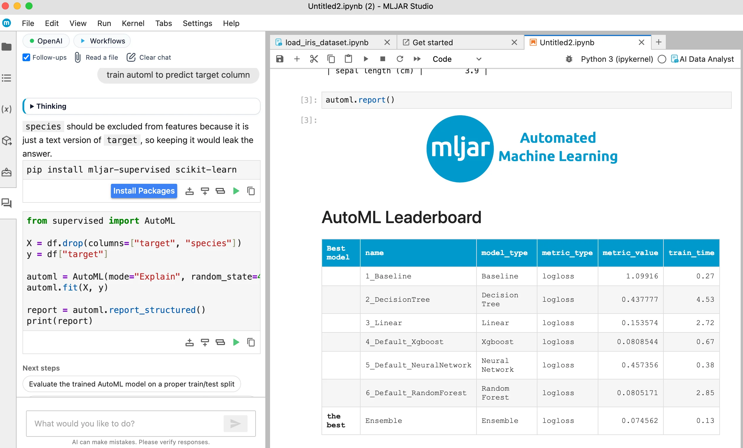 AutoML report in a classic Python notebook