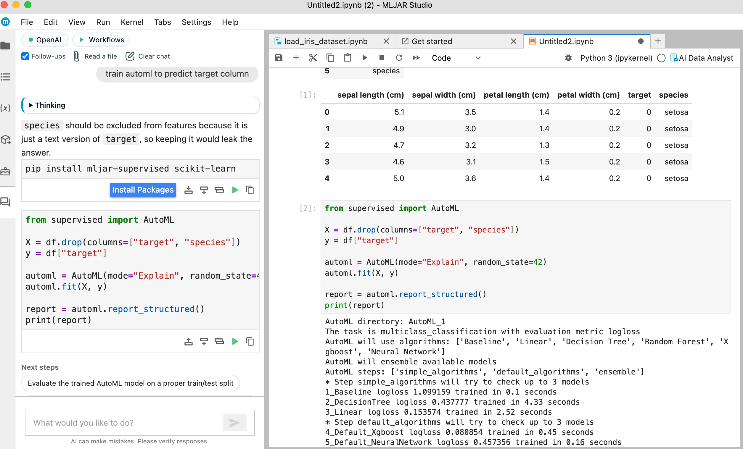 Training AutoML in a classic Python notebook