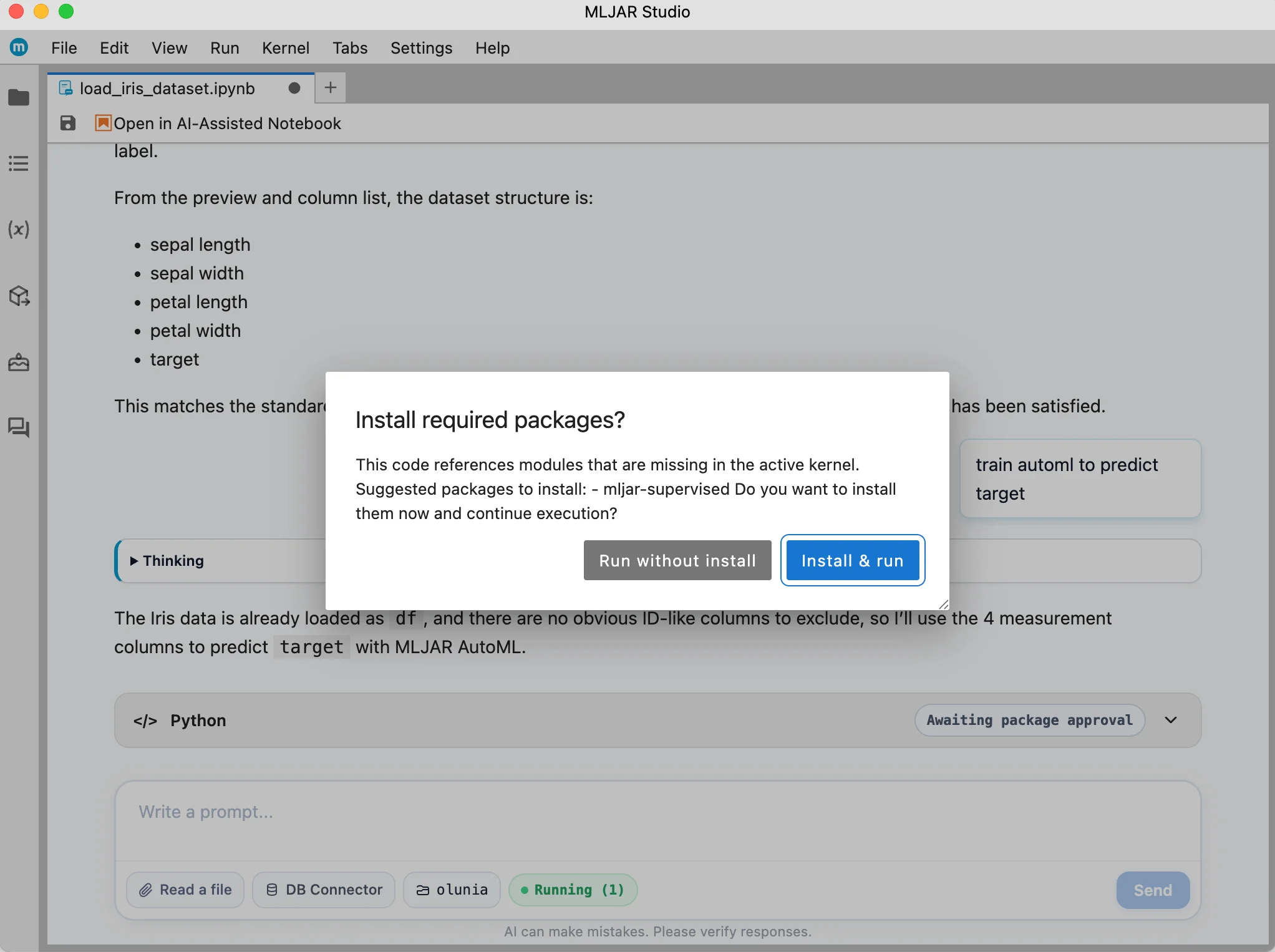 Installing mljar-supervised before training AutoML