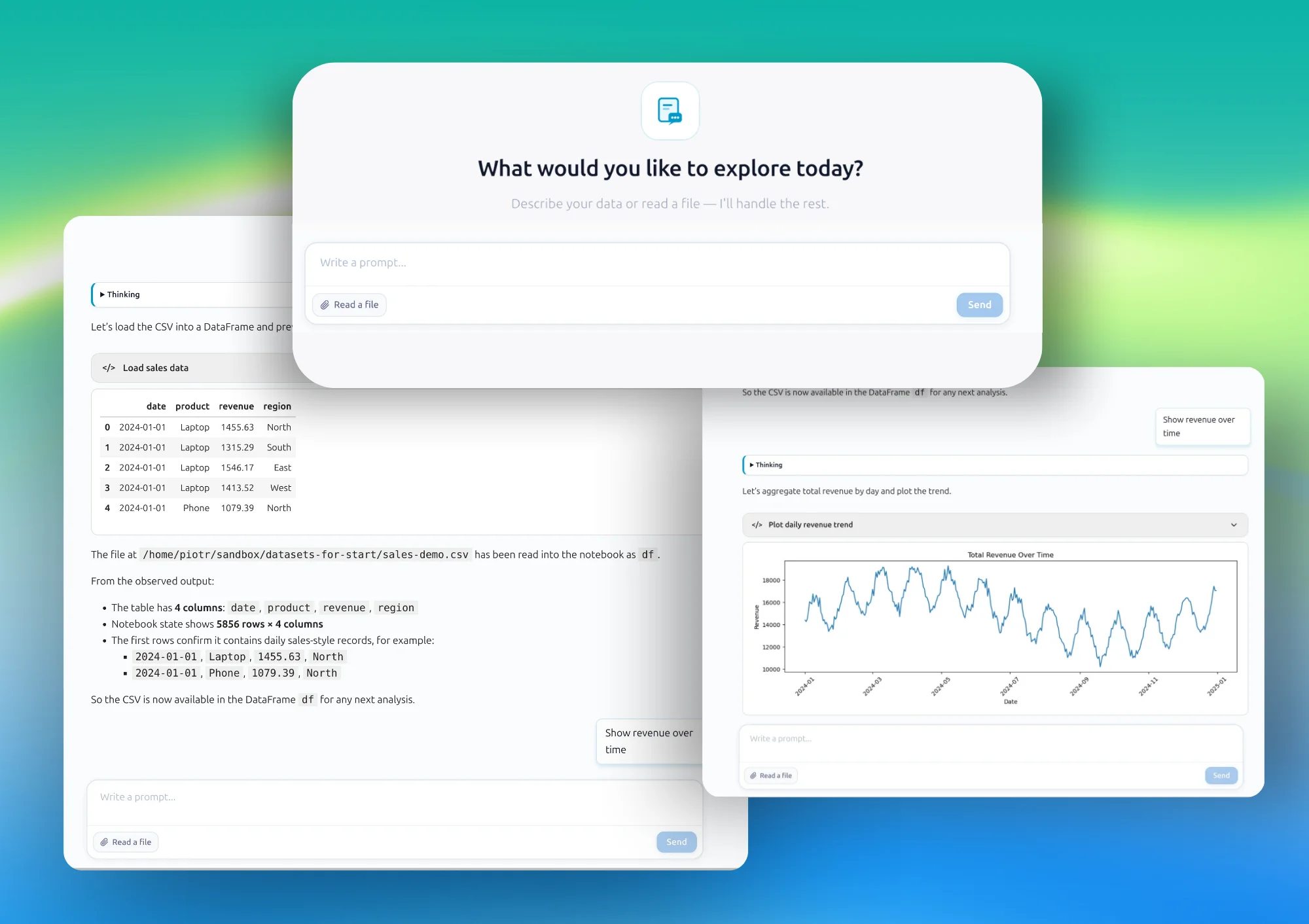 AI Data Analyst chat showing quick answers and charts