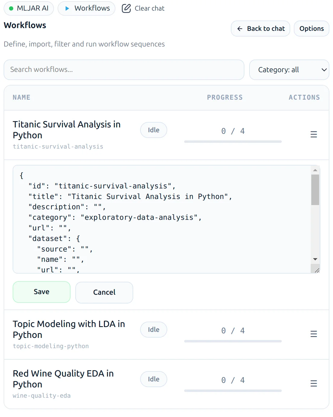 Edit workflow in MLJAR Studio