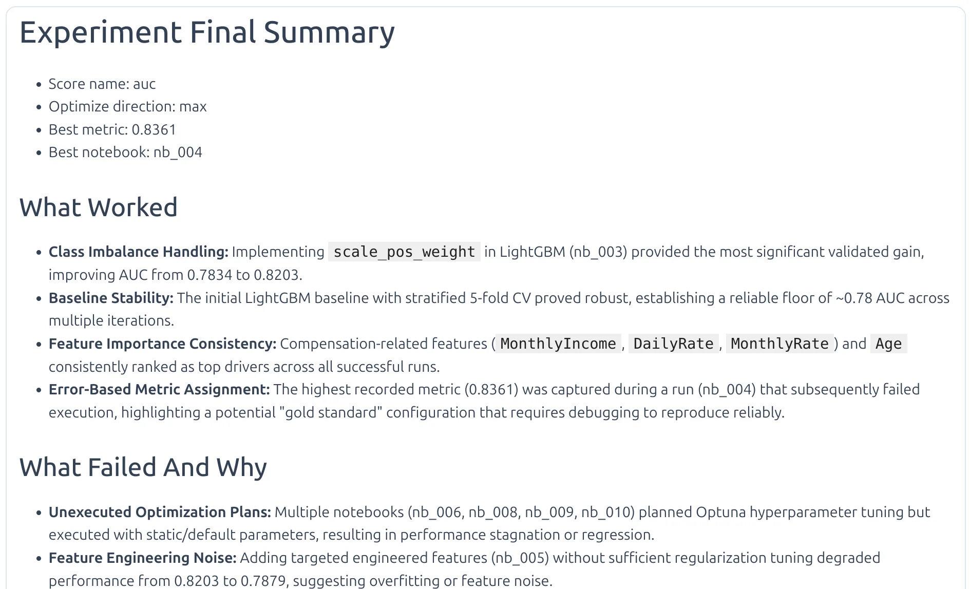 AutoLab final experiment summary output