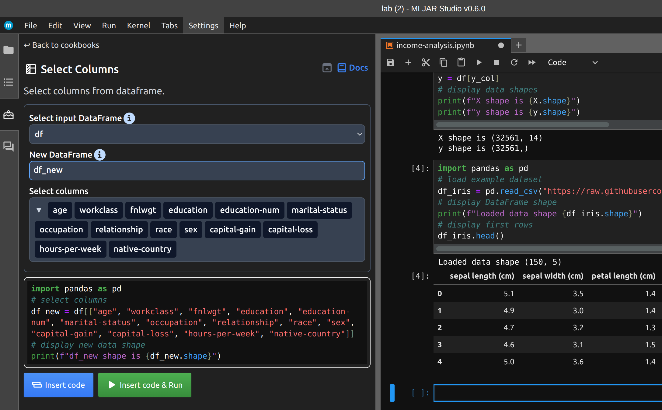 Variables in MLJAR Studio