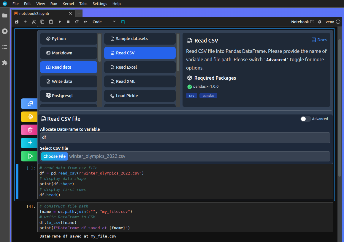 MLJAR Studio screenshot with Piece of Code