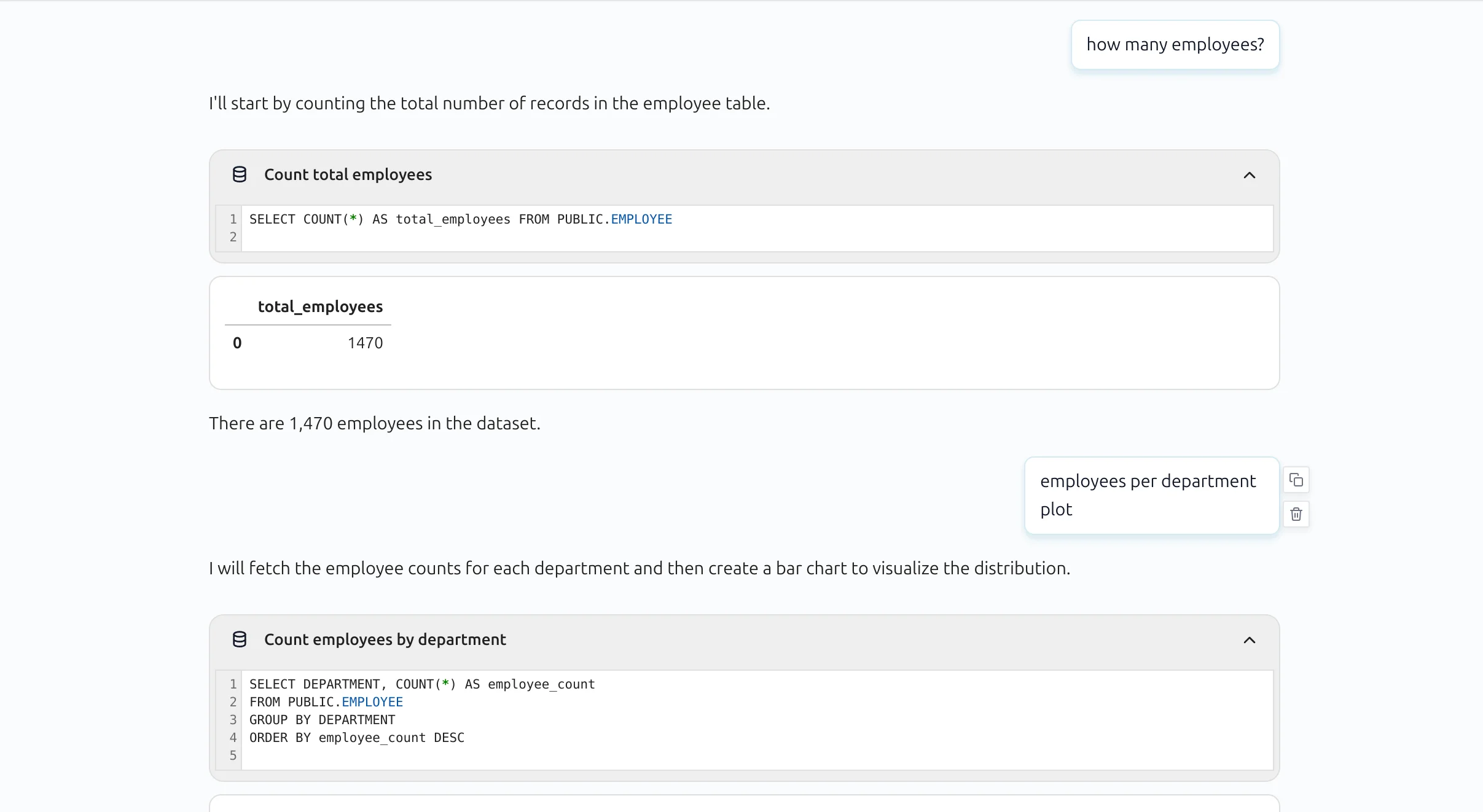 Expanded SQL code block in MLJAR Studio conversational notebook