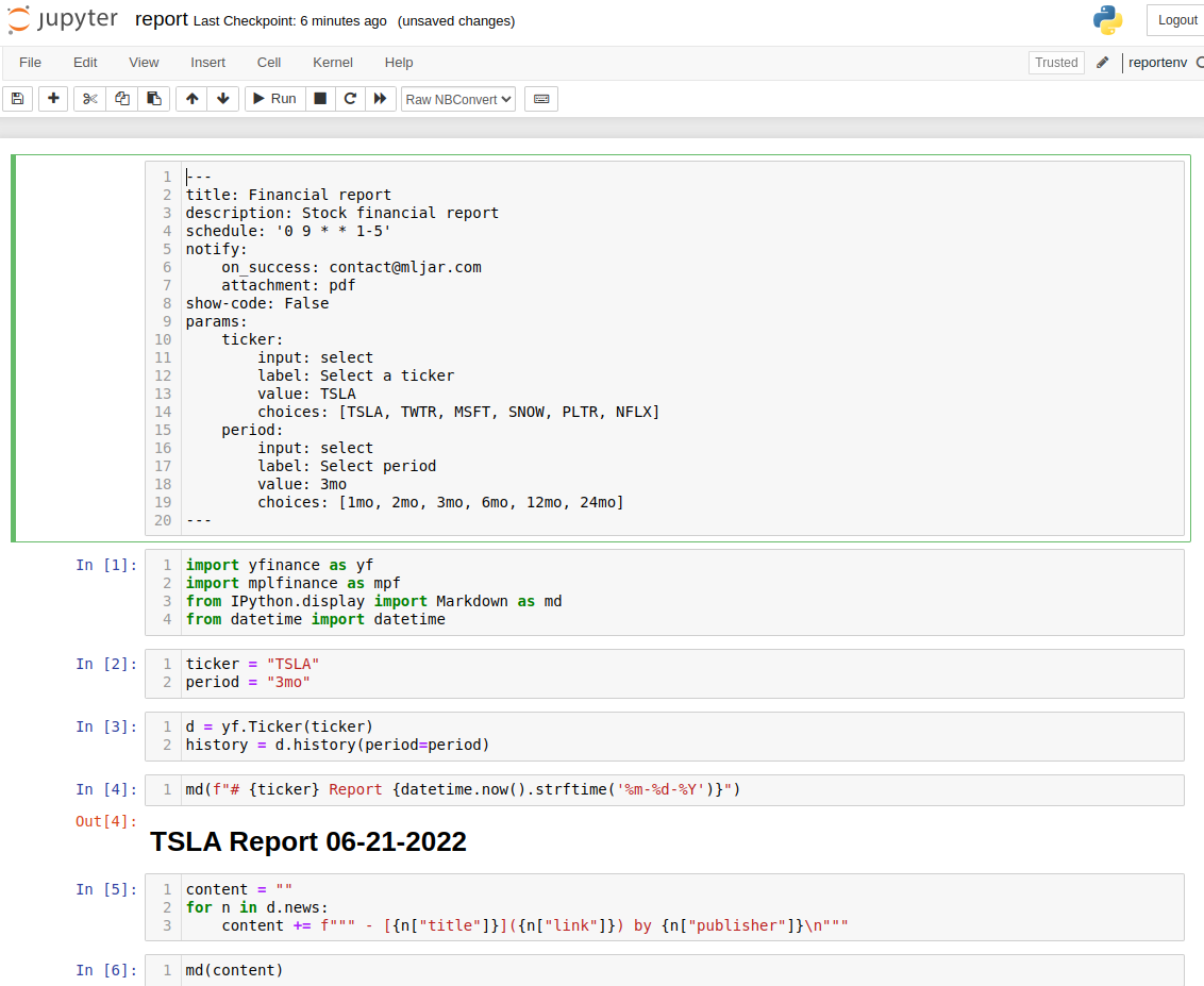 Notebook with YAML header for Mercury