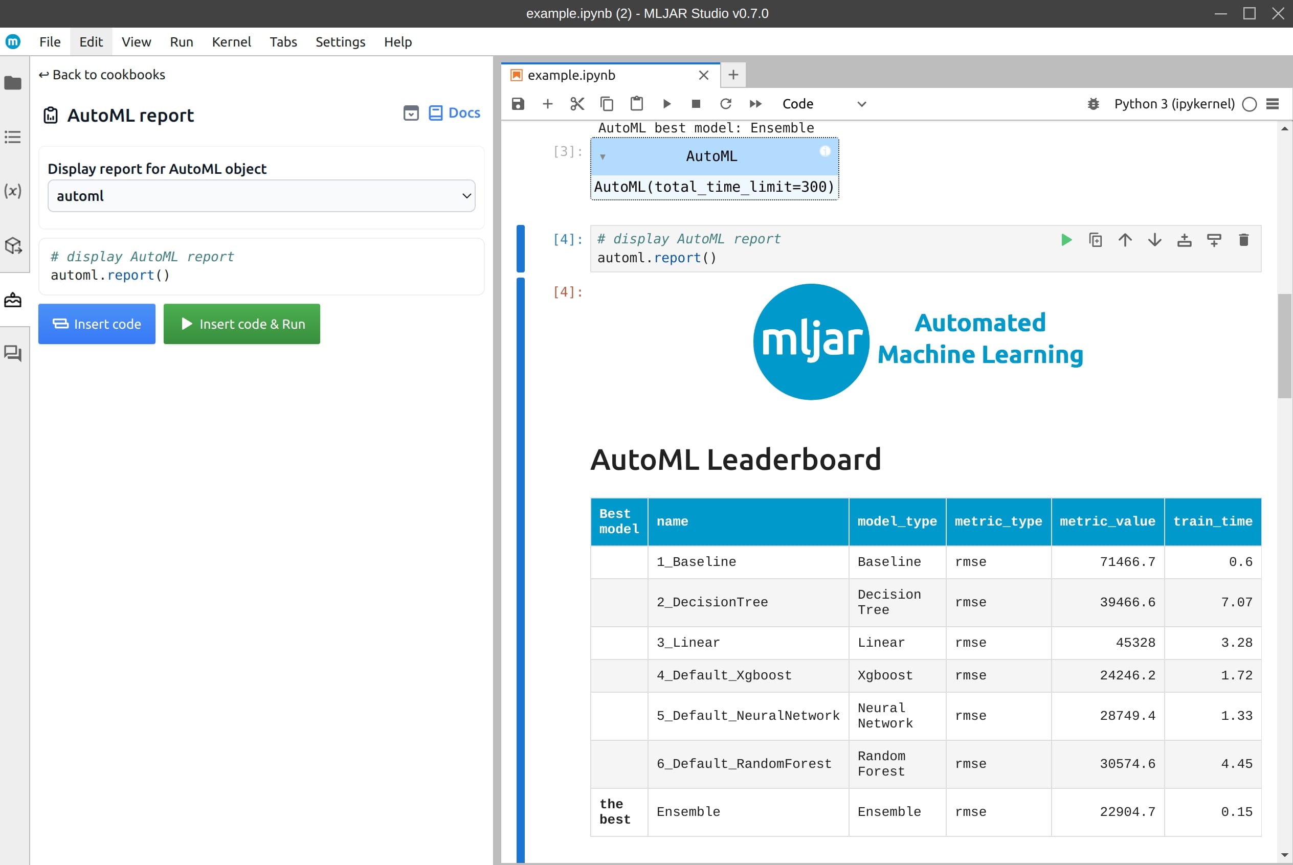 display automl report