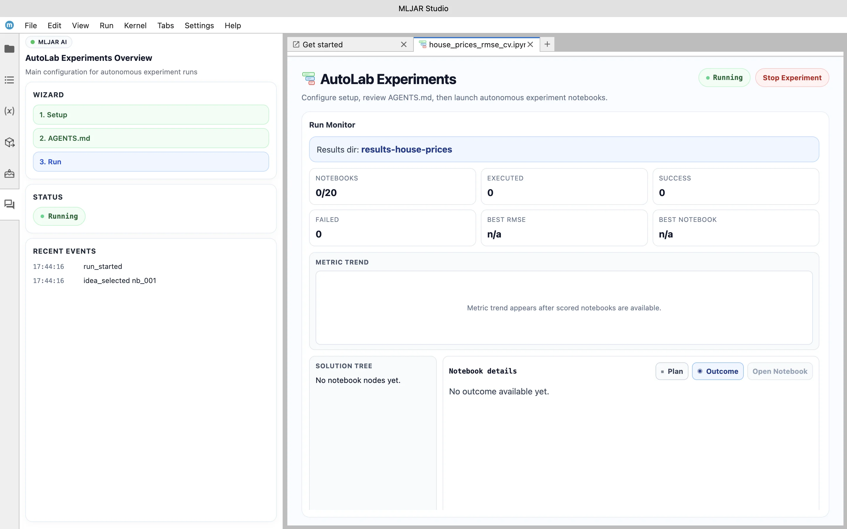 Empty AutoLab dashboard