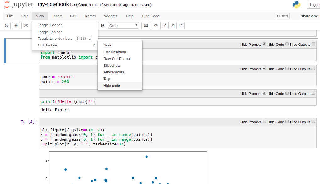 jupyter notebook presentation hide code