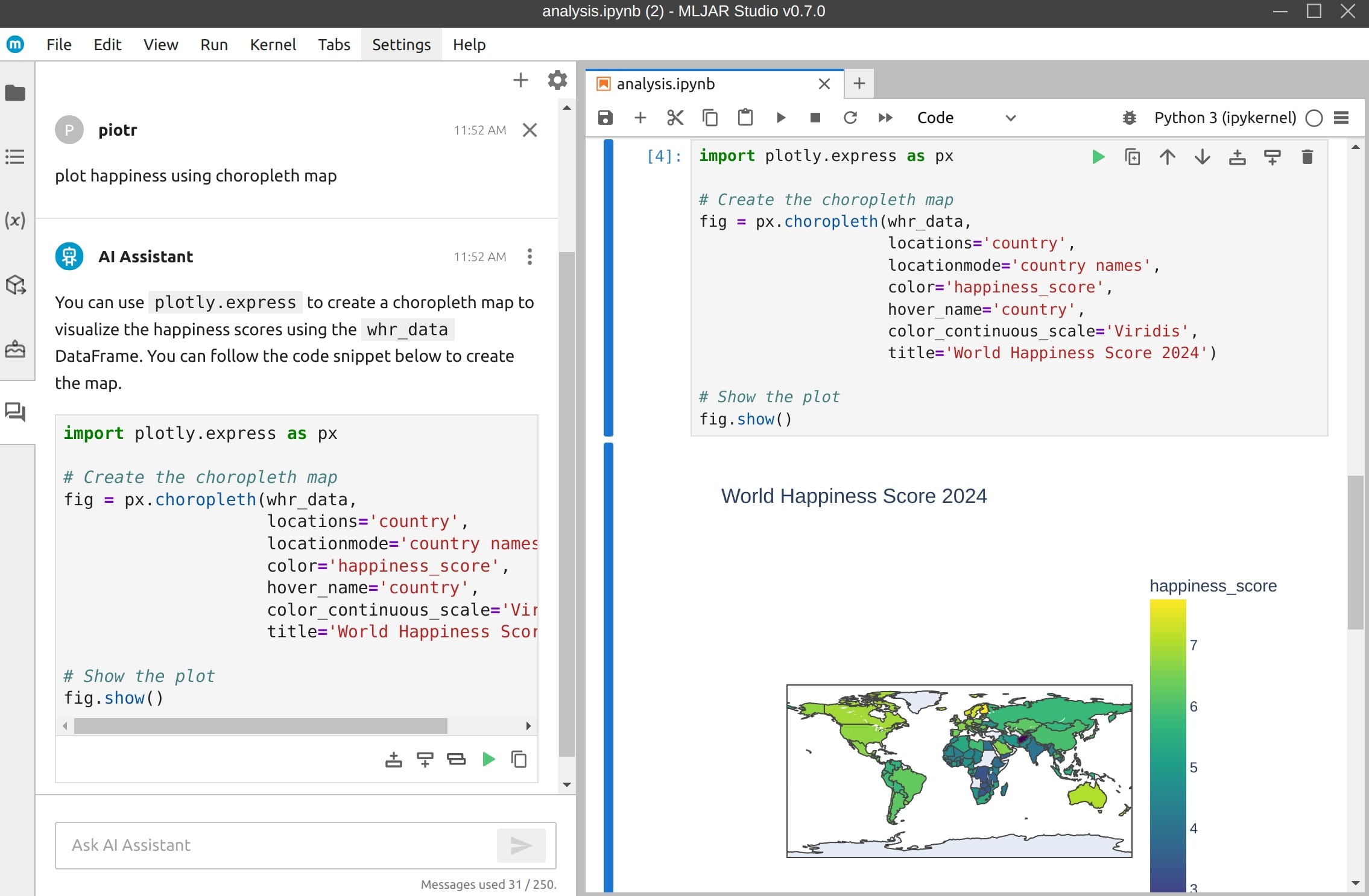 create choroplet map plot with chatgpt in Jupyter