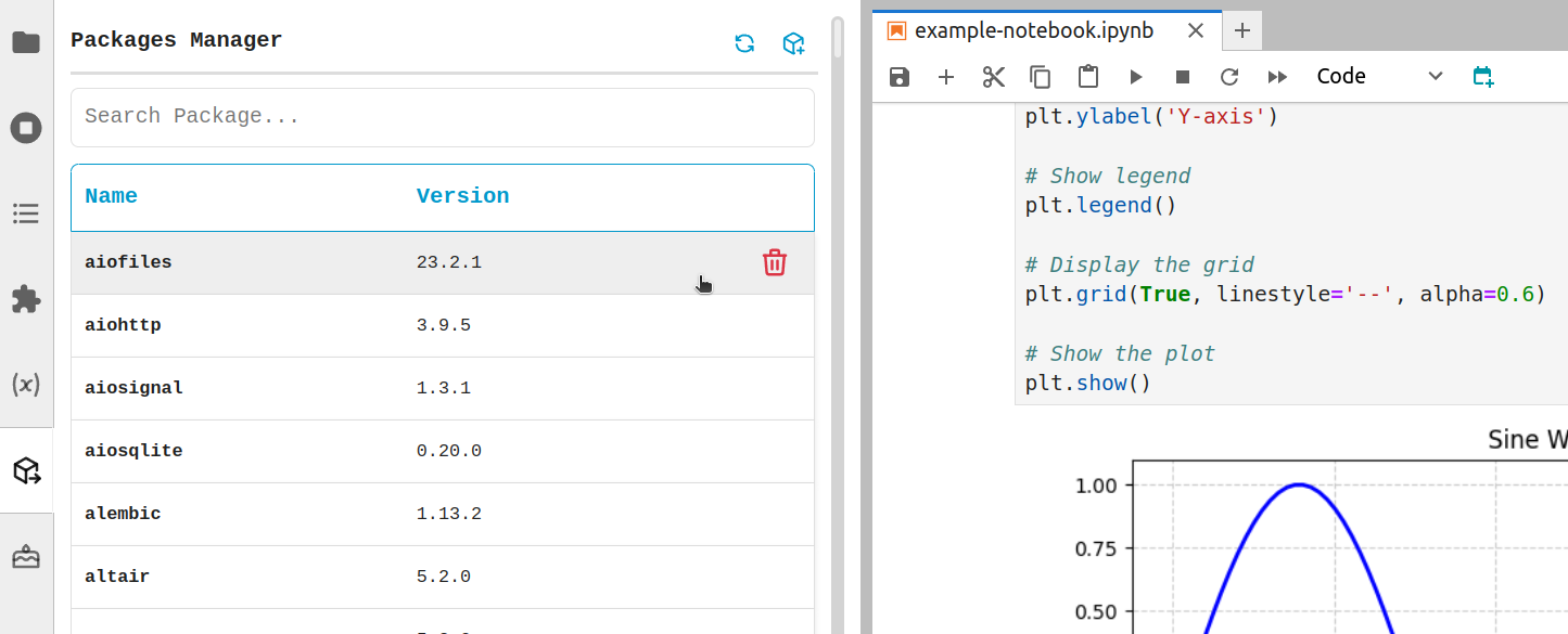 View of Jupyter Package Manager.