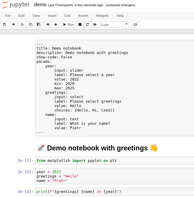 Jupyter Notebook with Mercury YAML header