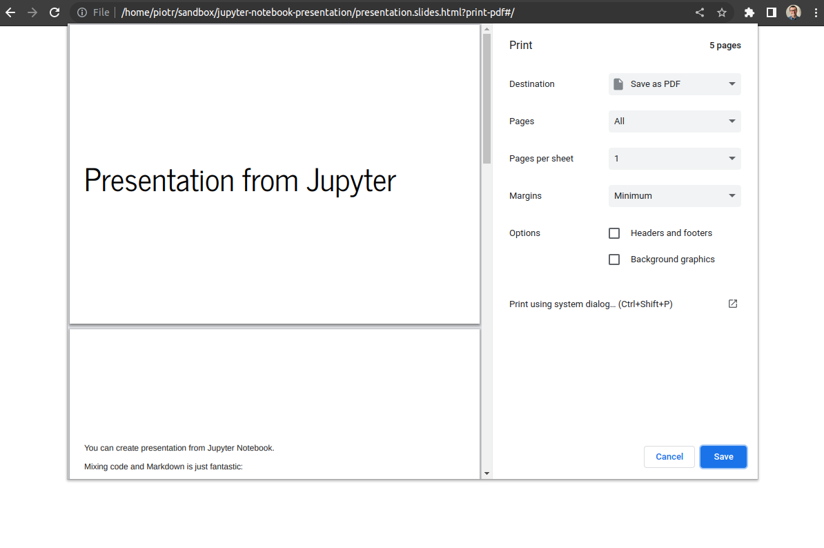 Jupyter Notebook Presentation save as PDF