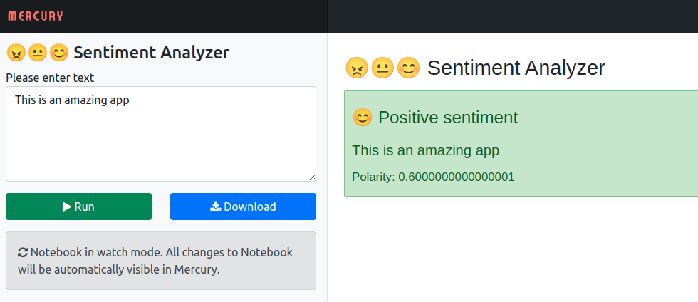 Sentiment Analyzer App in watch mode