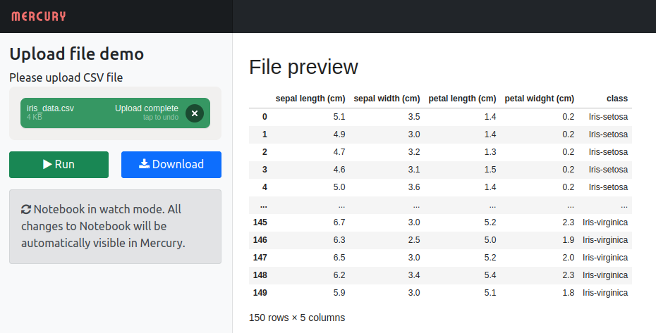 Mercury file upload to Jupyter Notebook