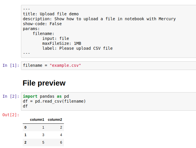 Notebook with file upload widget code