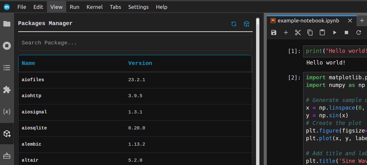 Dark Theme - Jupyter Packages Manager