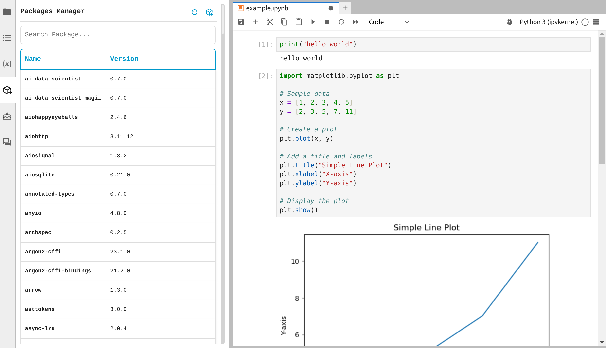 List of packages - Jupyter Packages Manager