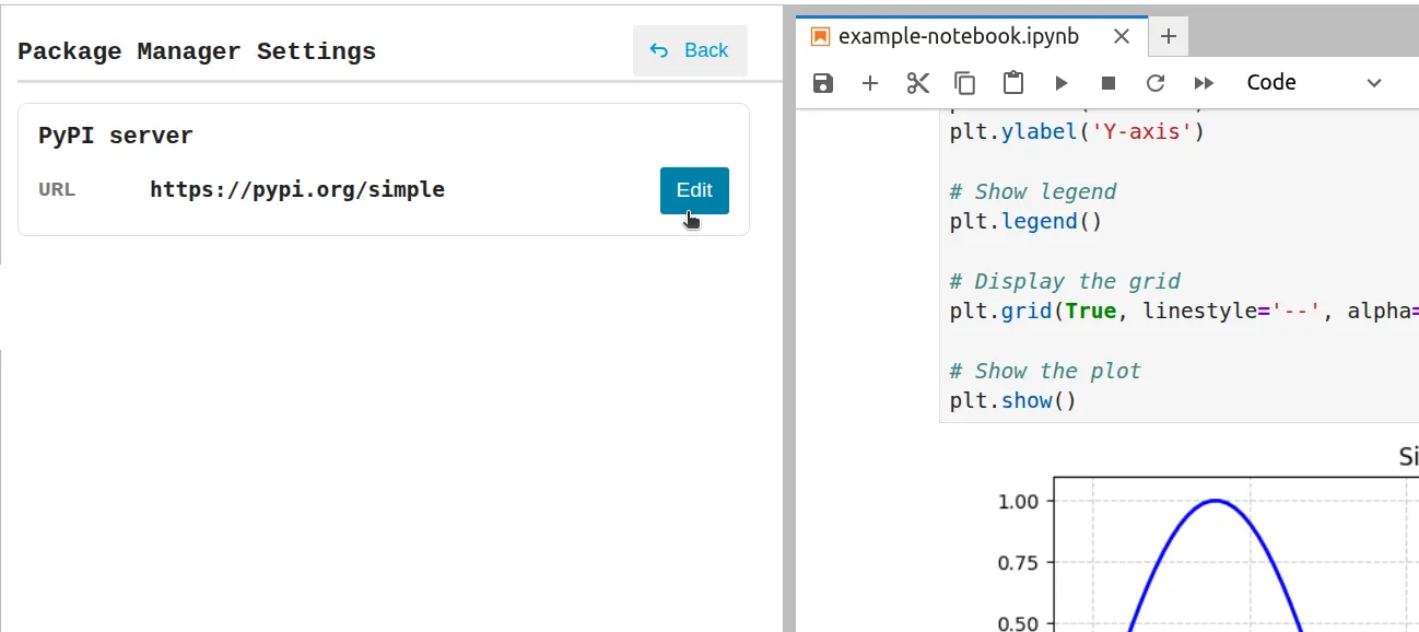 Edit the PyPI server URL in the Package Manager settings.
