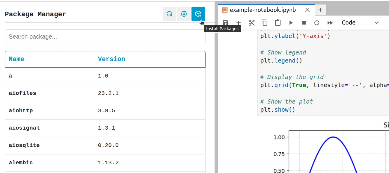 Open the package installation modal.