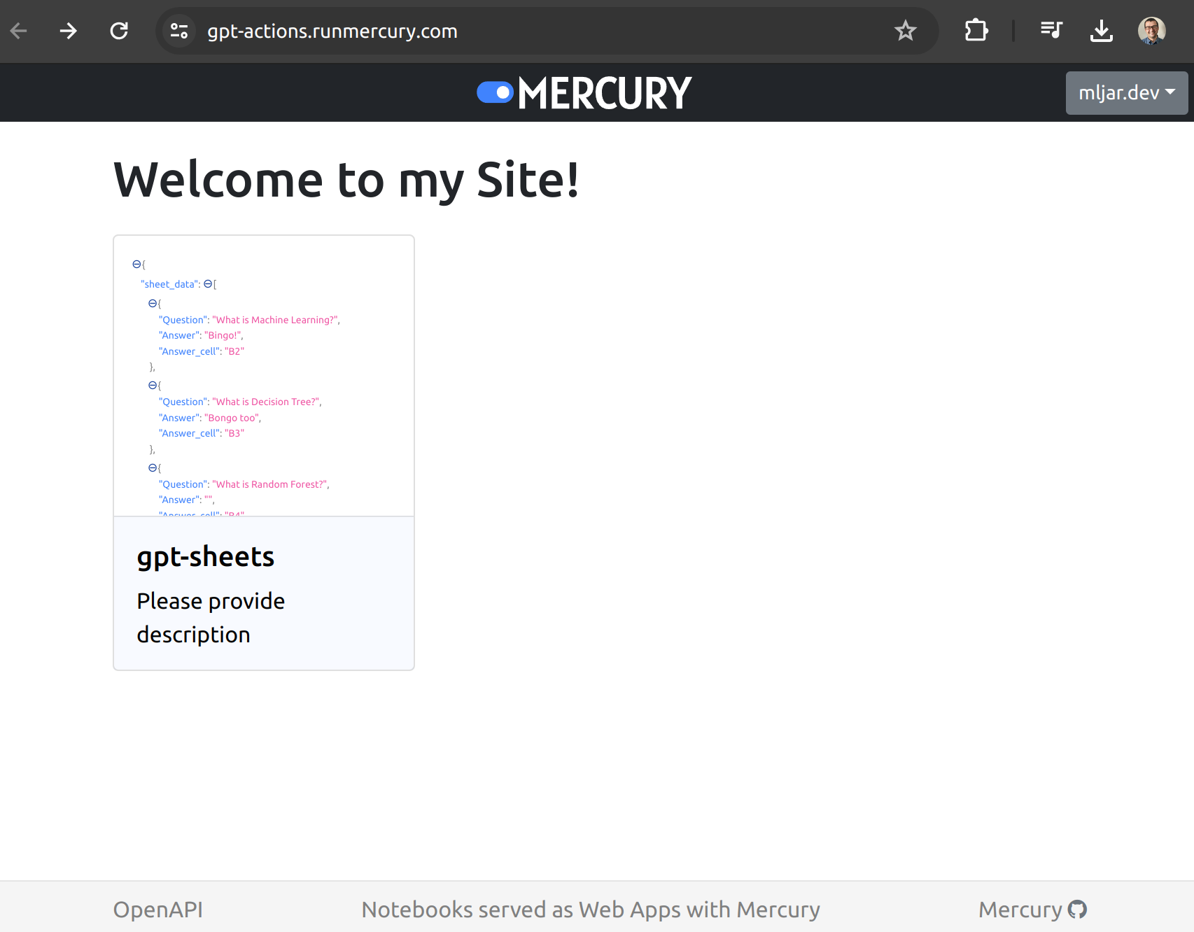 OpenAPI link in Mercury Cloud