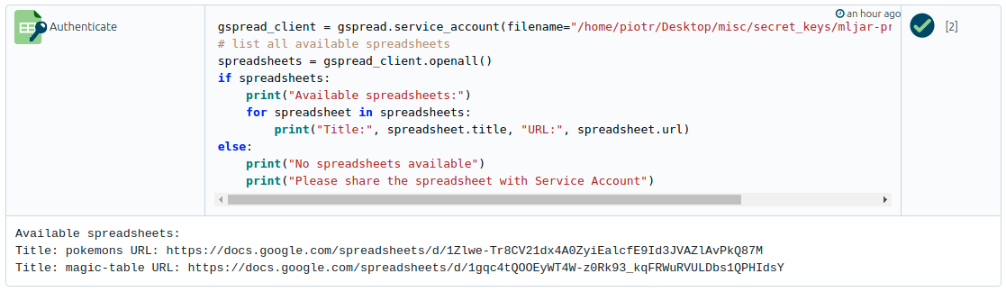 MLJAR Studio authenticate to Google Sheets