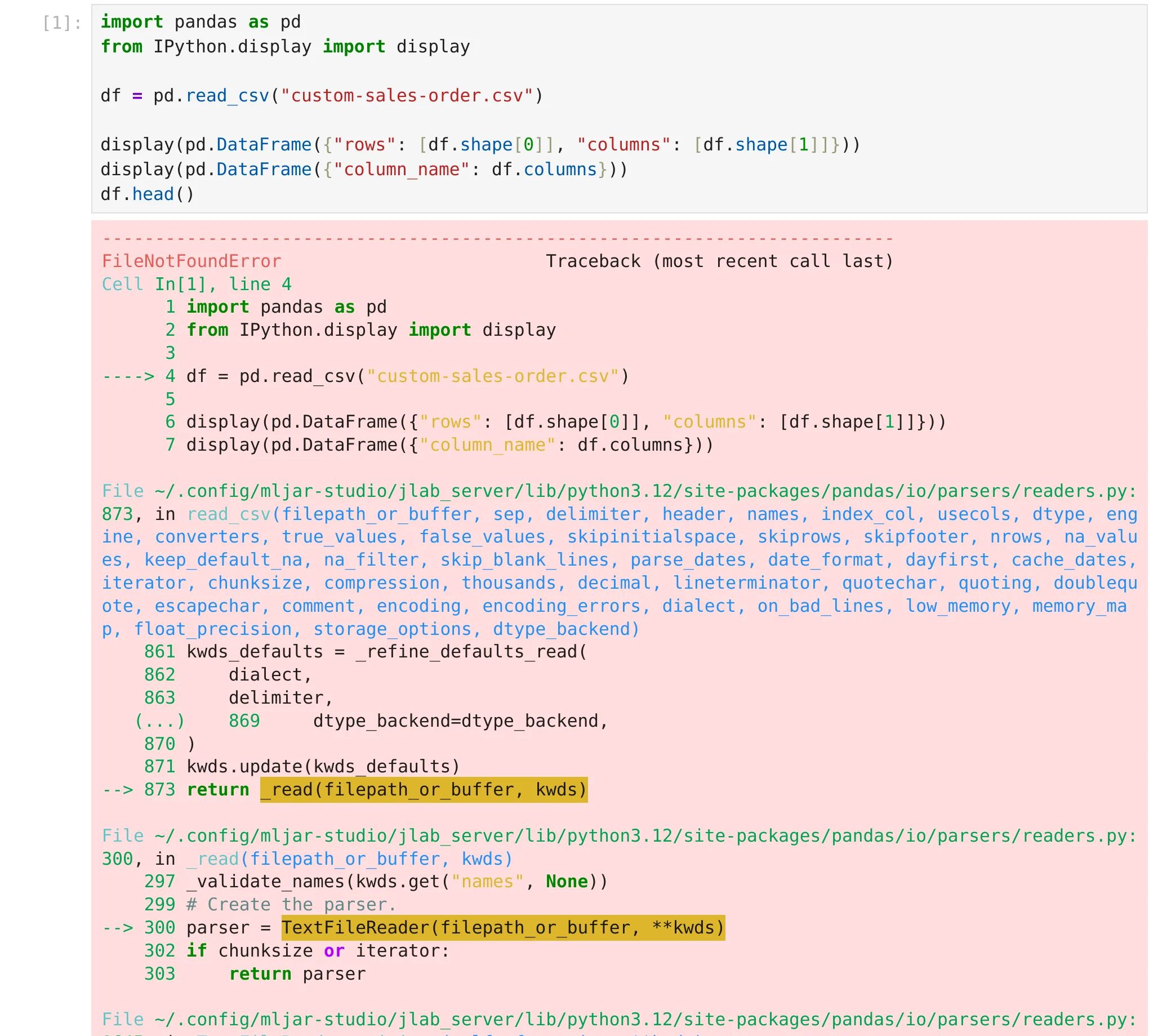 Error handling in classic notebook mode