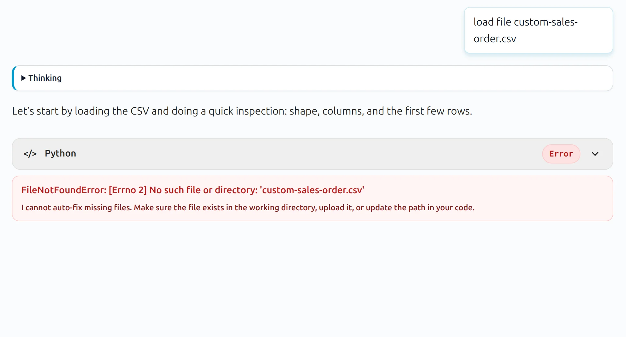 Error handling in conversational notebook