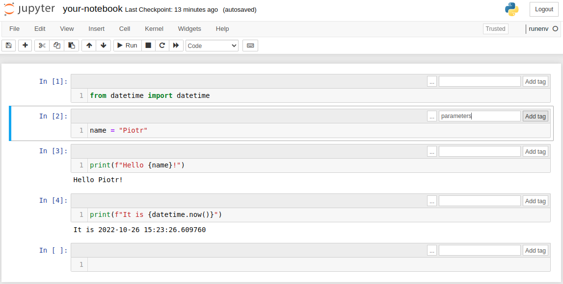 Add parameters tag to the cell