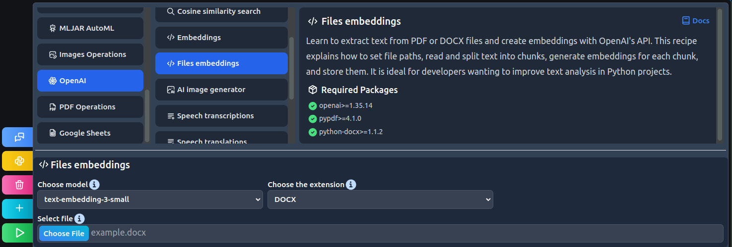 Files embeddings recipe