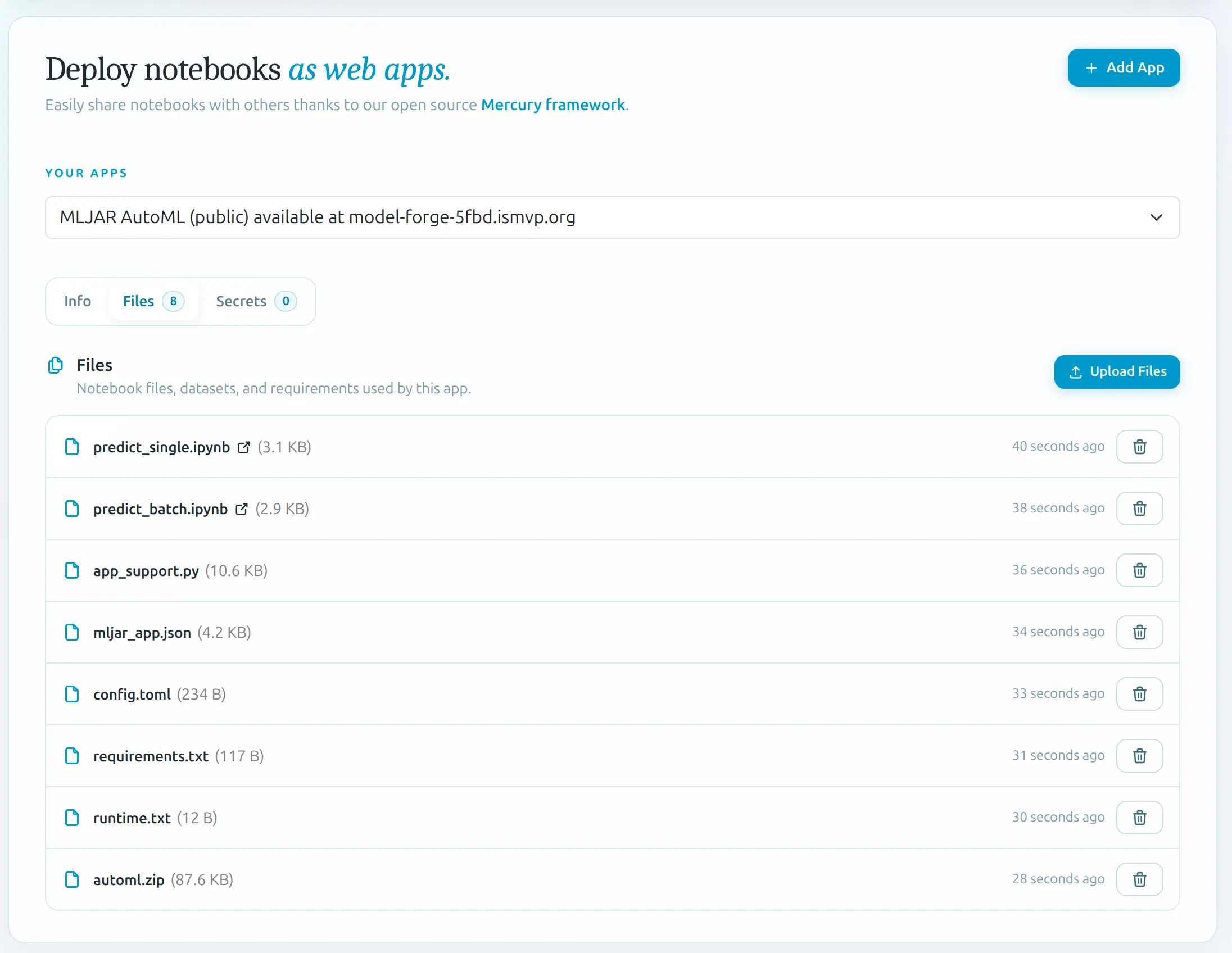 MLJAR Platform Uploaded Files