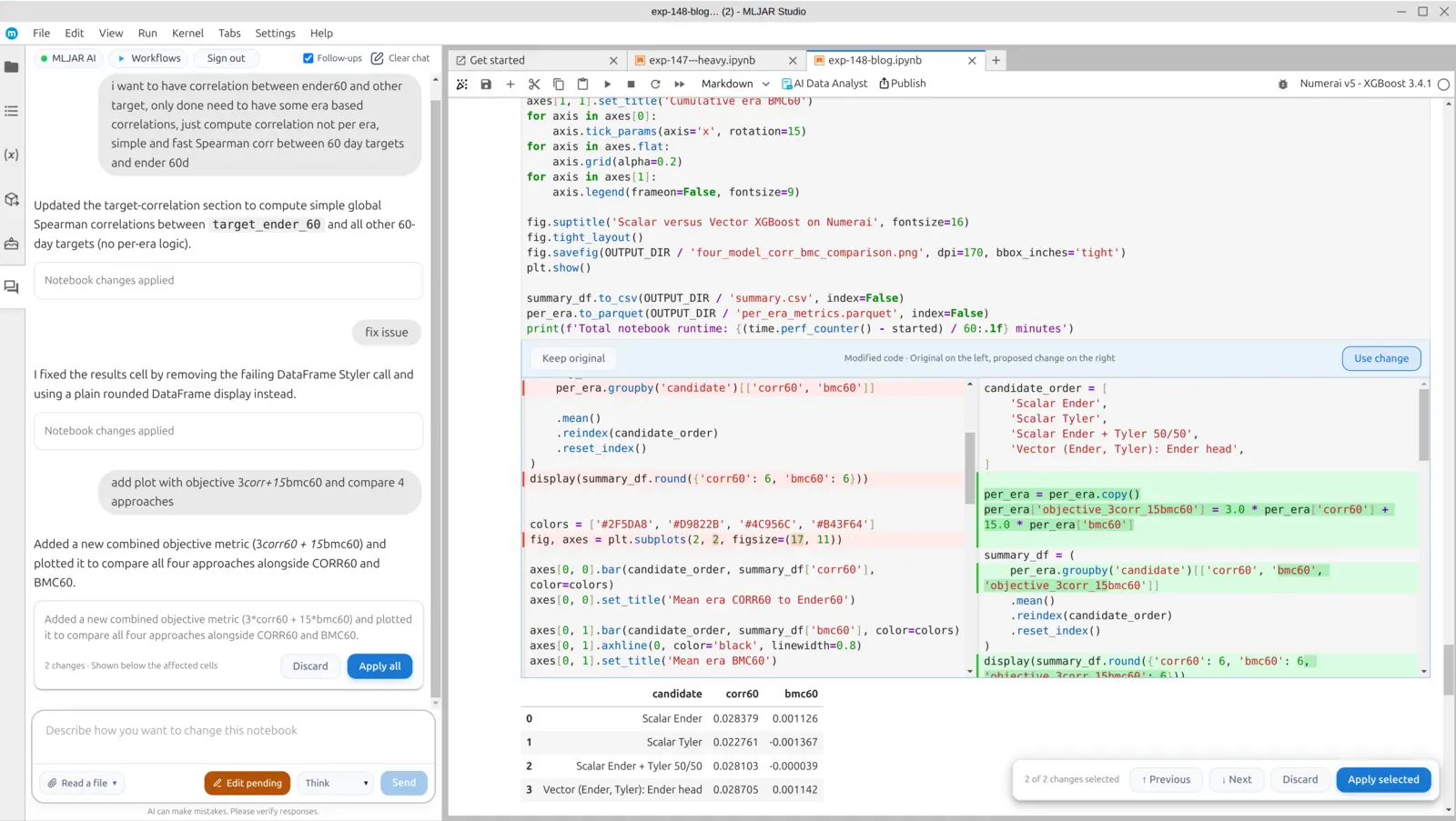 Running the XGBoost vector-leaf experiment with the AI Data Analyst in MLJAR Studio.