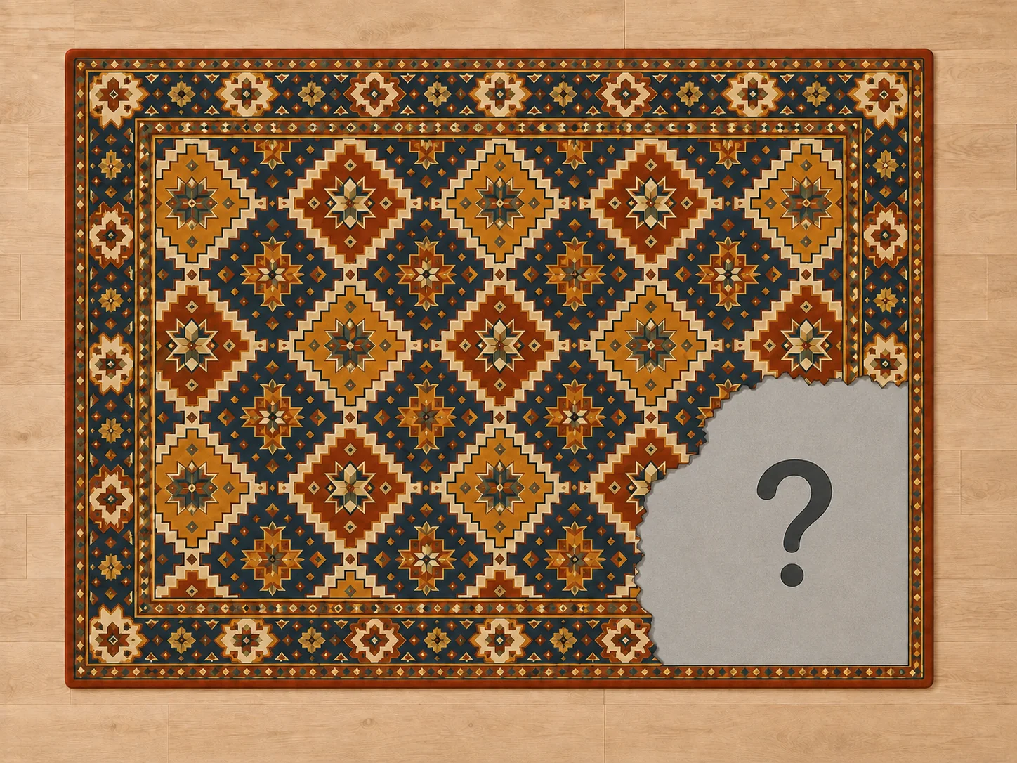 A carpet with part of its pattern hidden