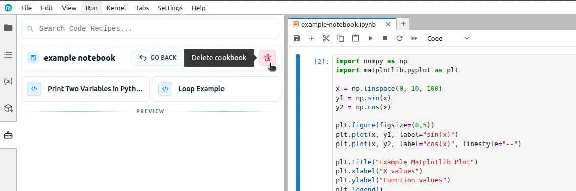 Delete cookbook button