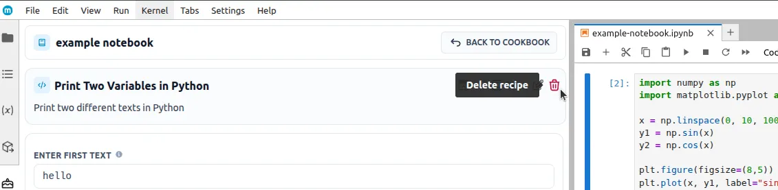 Delete recipe button