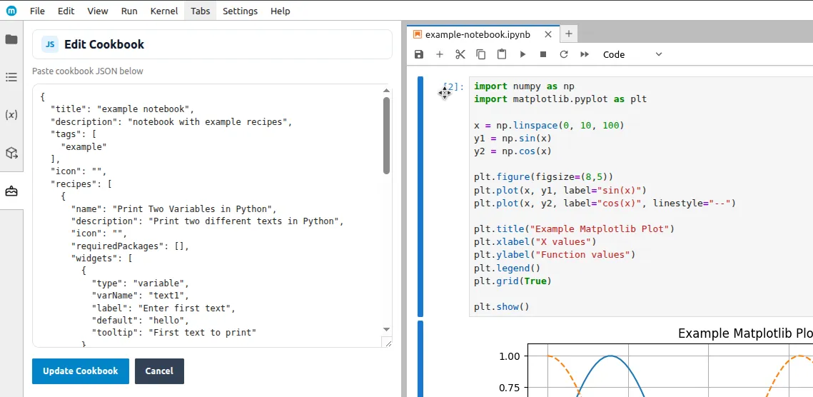 Editing cookbooks - JSON schema
