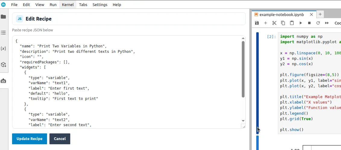 Edit recipe - JSON schema