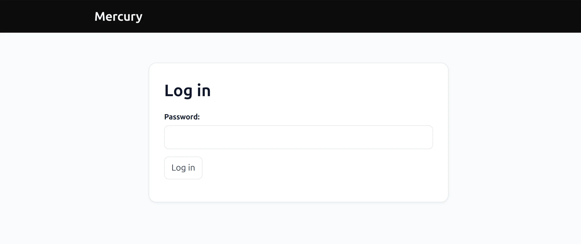 Mercury login screen asking for a password before opening a dashboard