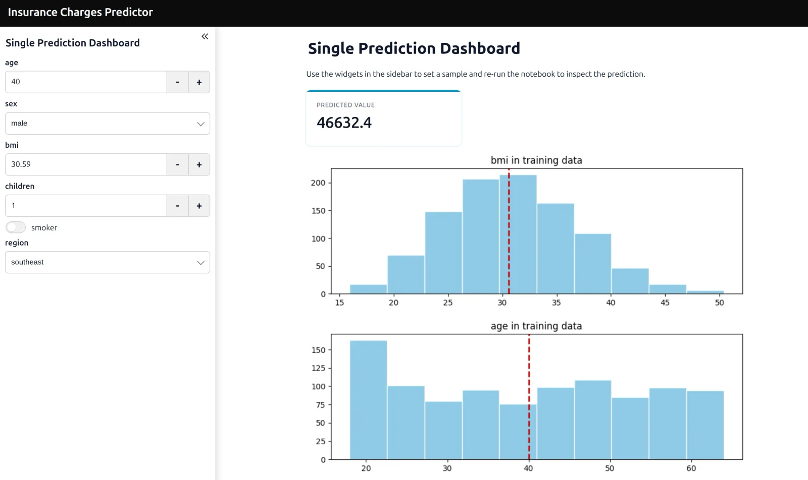 Mercury AutoML web app with inputs for a single prediction