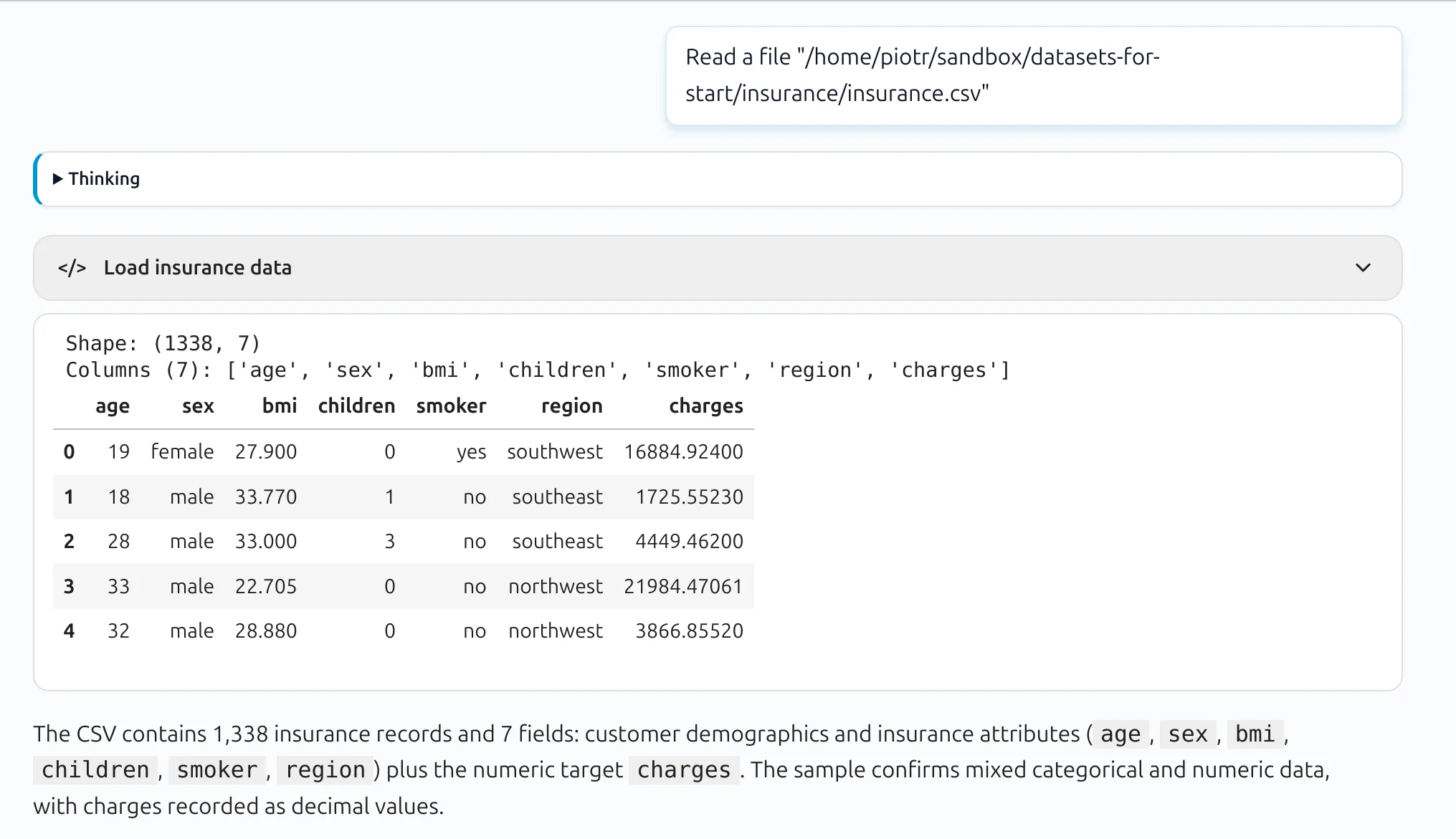 The complete insurance dataset with real charges