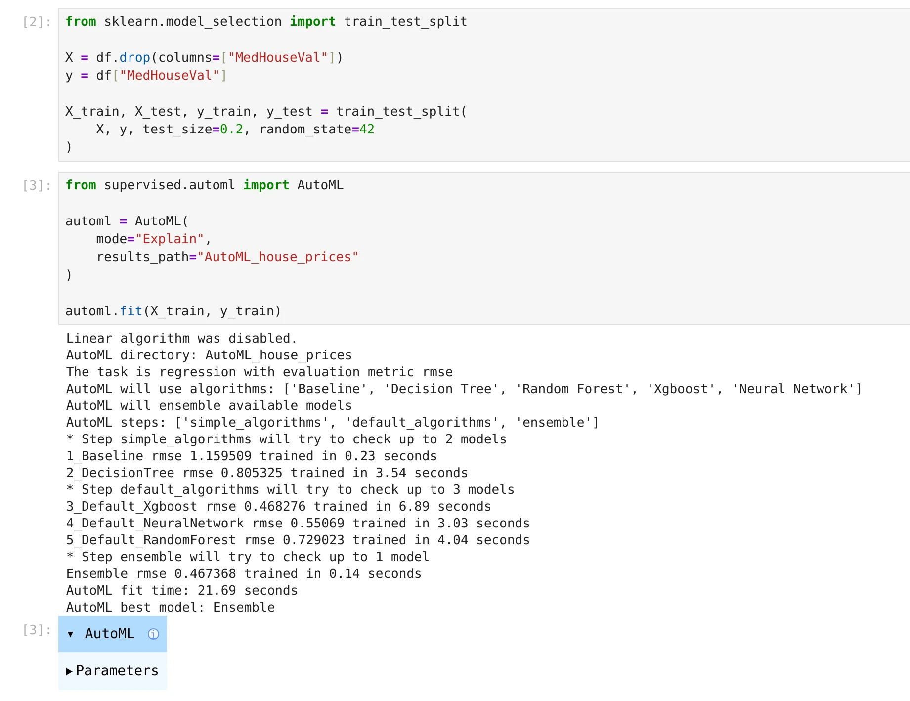 AutoML training progress in Python for house price prediction
