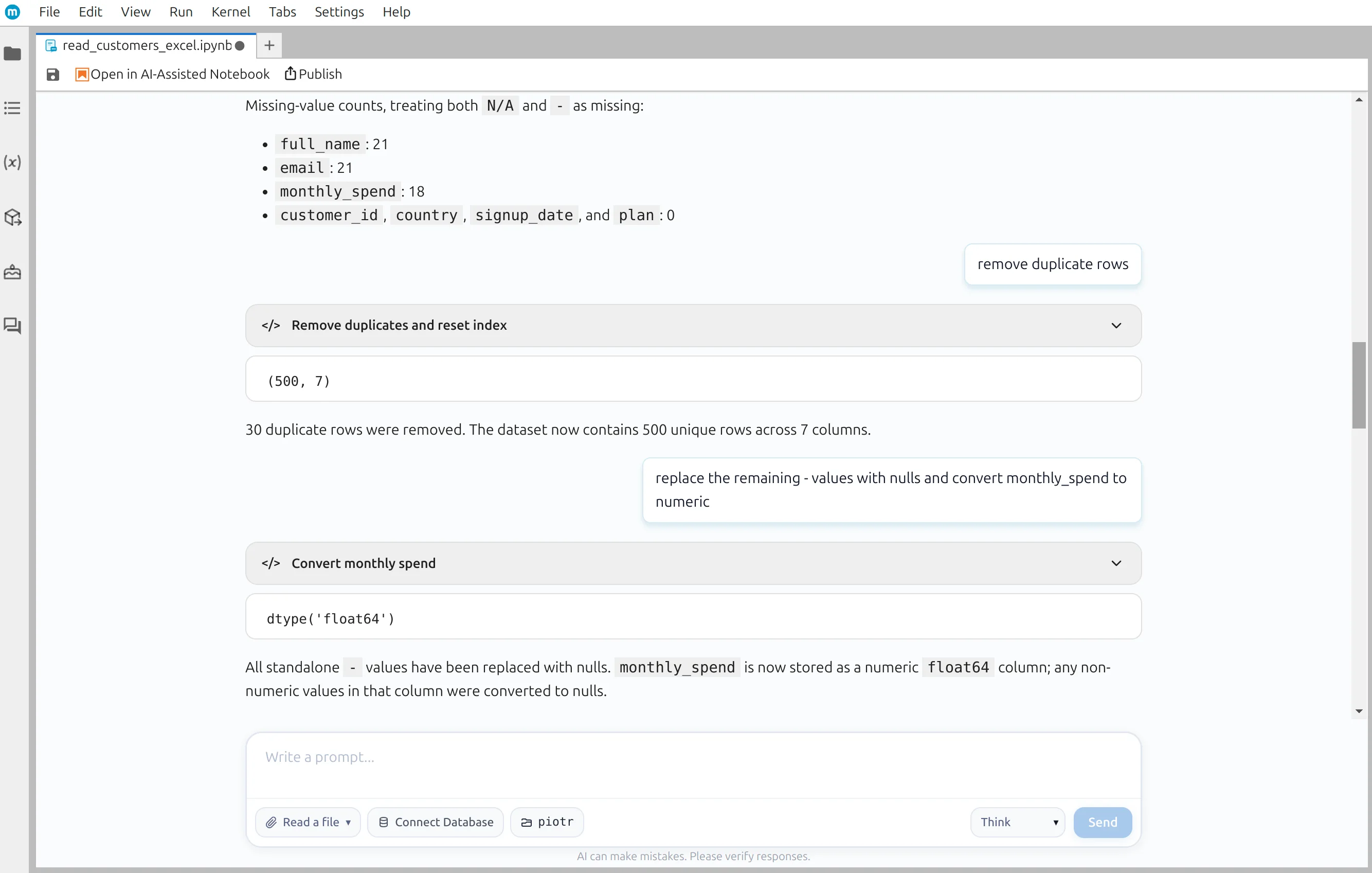 Removing duplicates and converting monthly spend