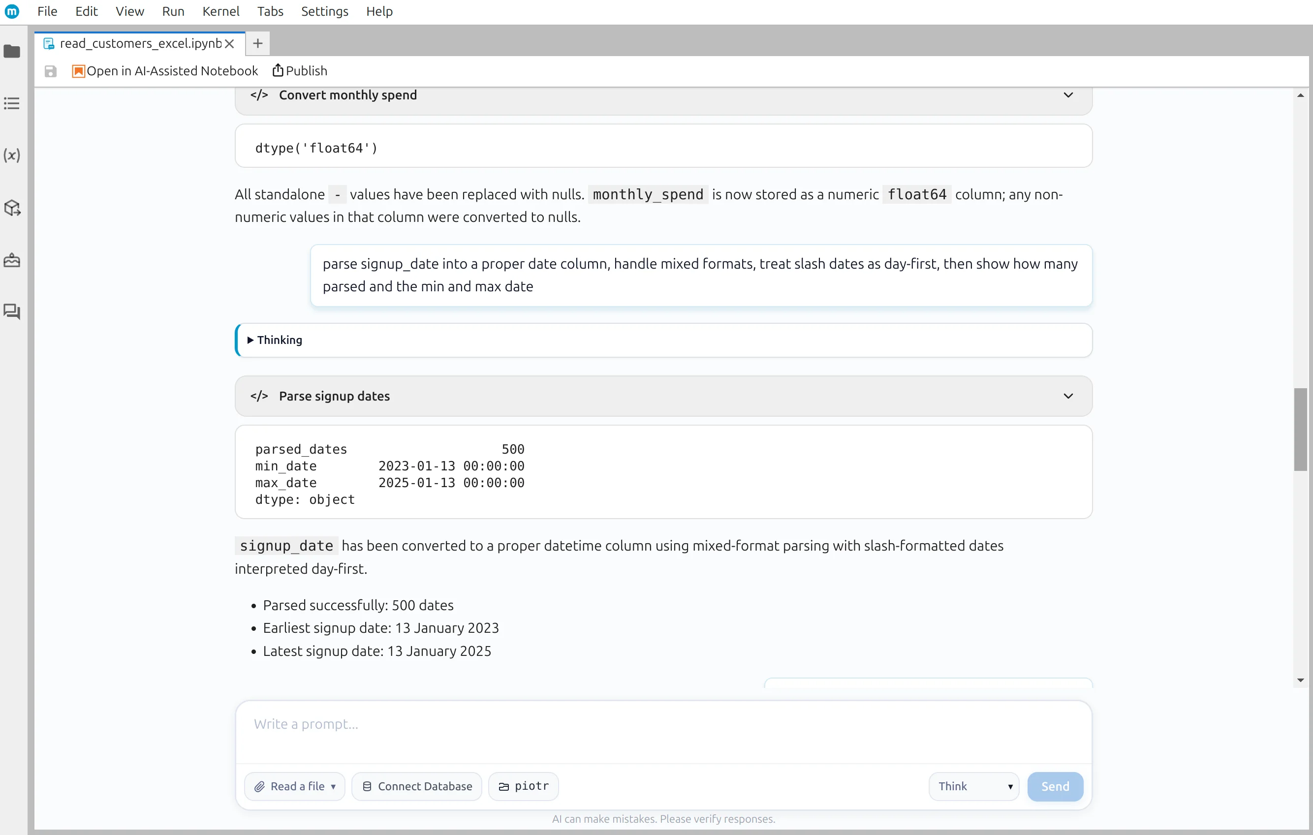 Mixed signup dates parsed into datetime values