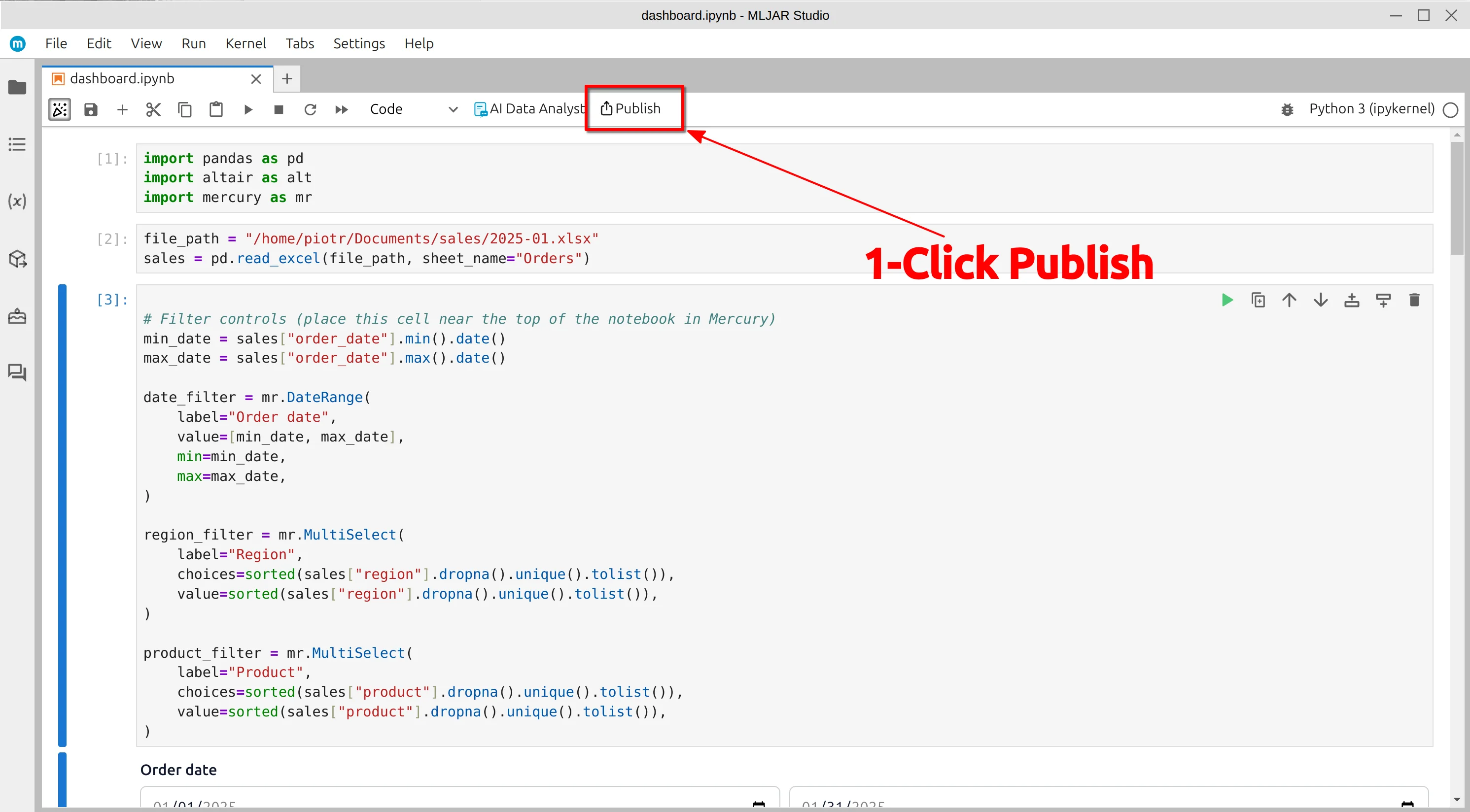 Publish button in MLJAR Studio
