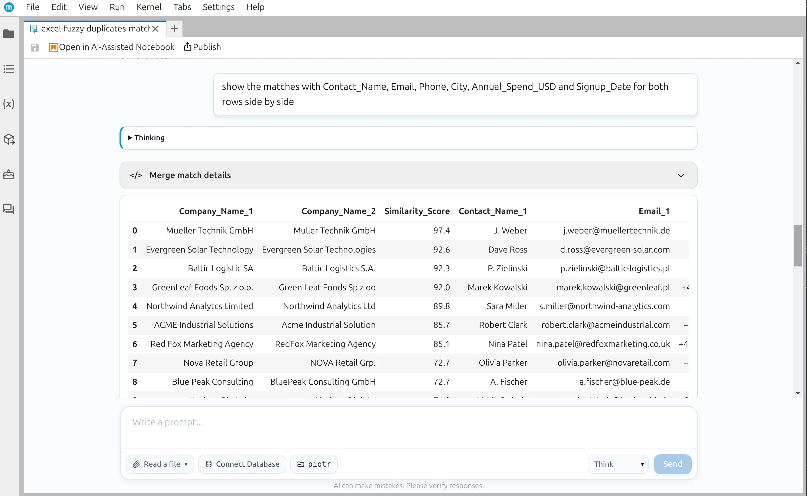 Candidate pairs with supporting customer details