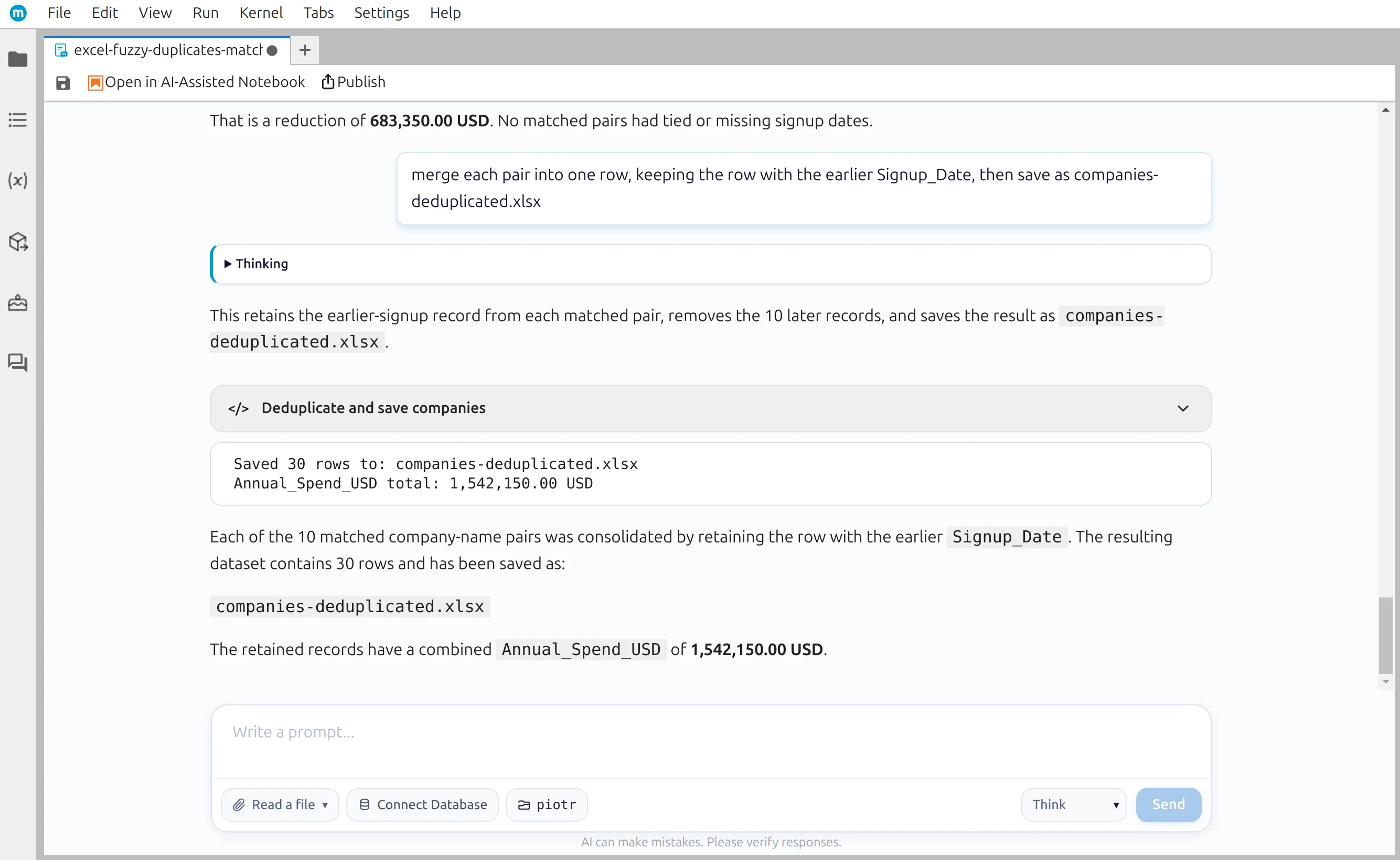 Deduplicated workbook saved from the reviewed pairs