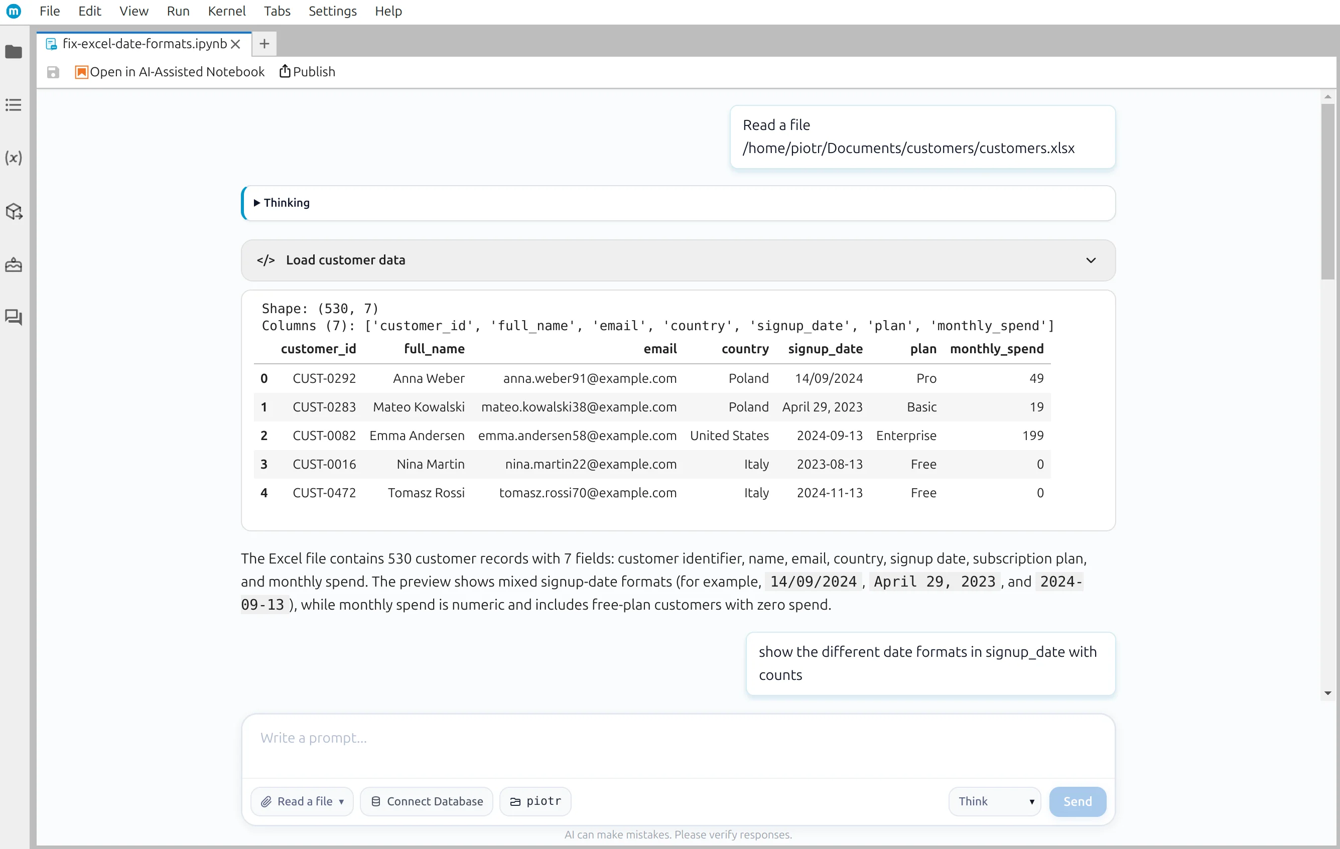 Loaded customer data
