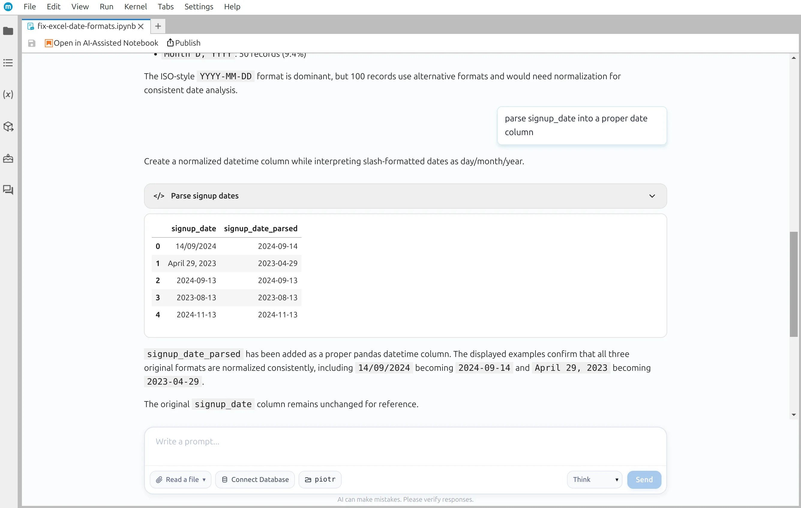 Parsed signup dates