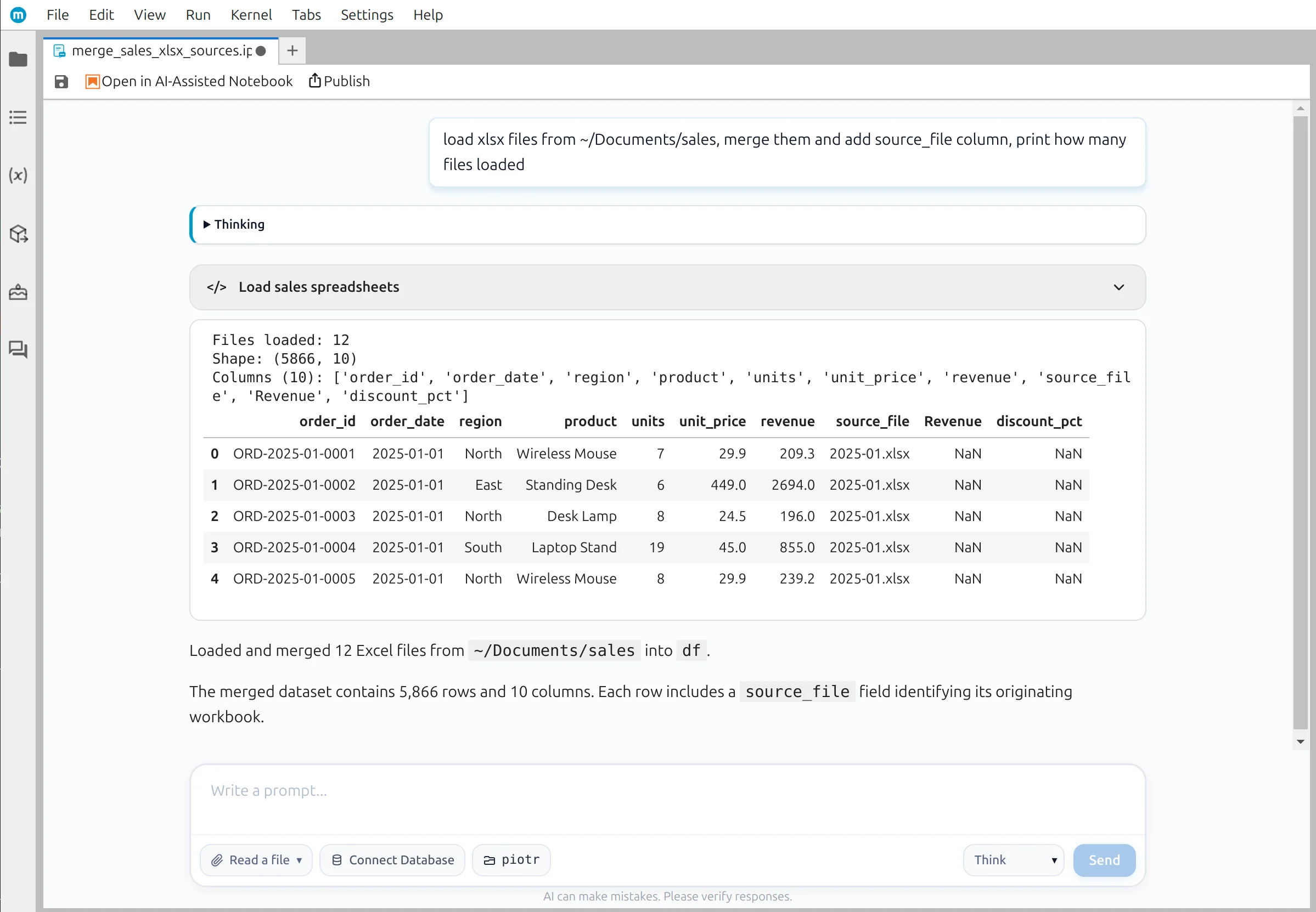 Merged dataset loaded from twelve Excel files