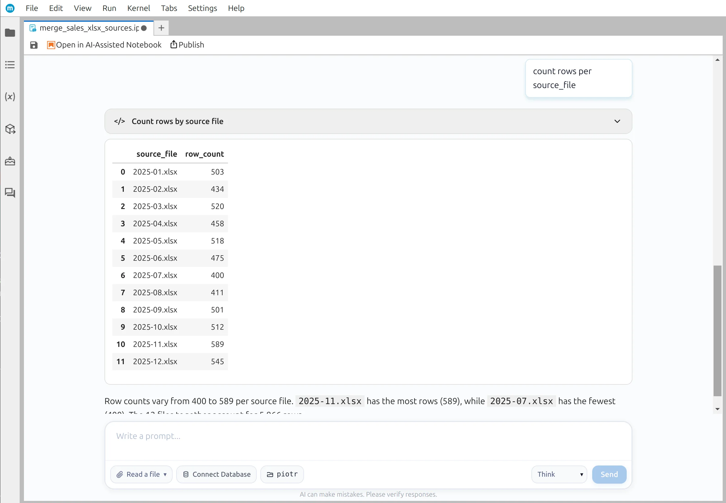 Row counts for all twelve source files